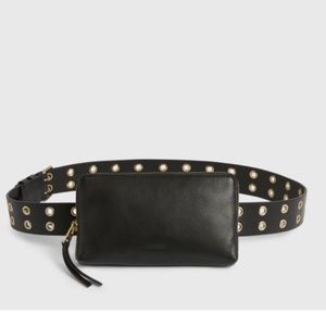 All Saints Black Belt Bag with Gold Accents